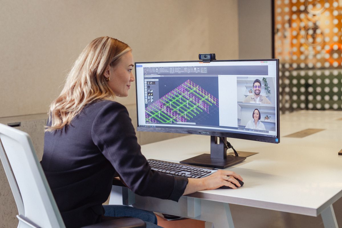 Dutch local woman videocalling with remote workers and discussing their project