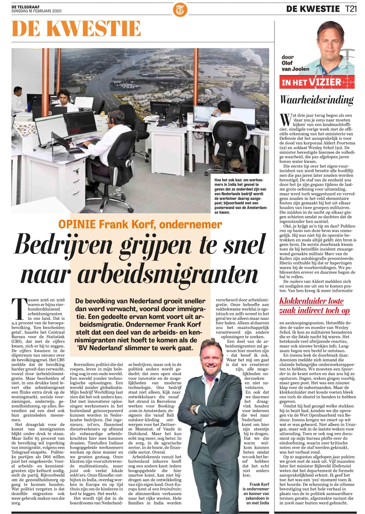 Article in the biggest daily newspaper about WorldEmp (in Dutch)